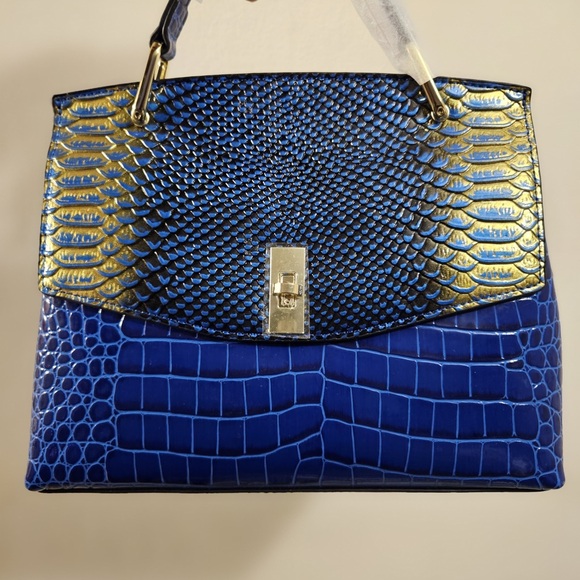 Blue and Gold Crocodile Pattern Handbag - Picture 1 of 6